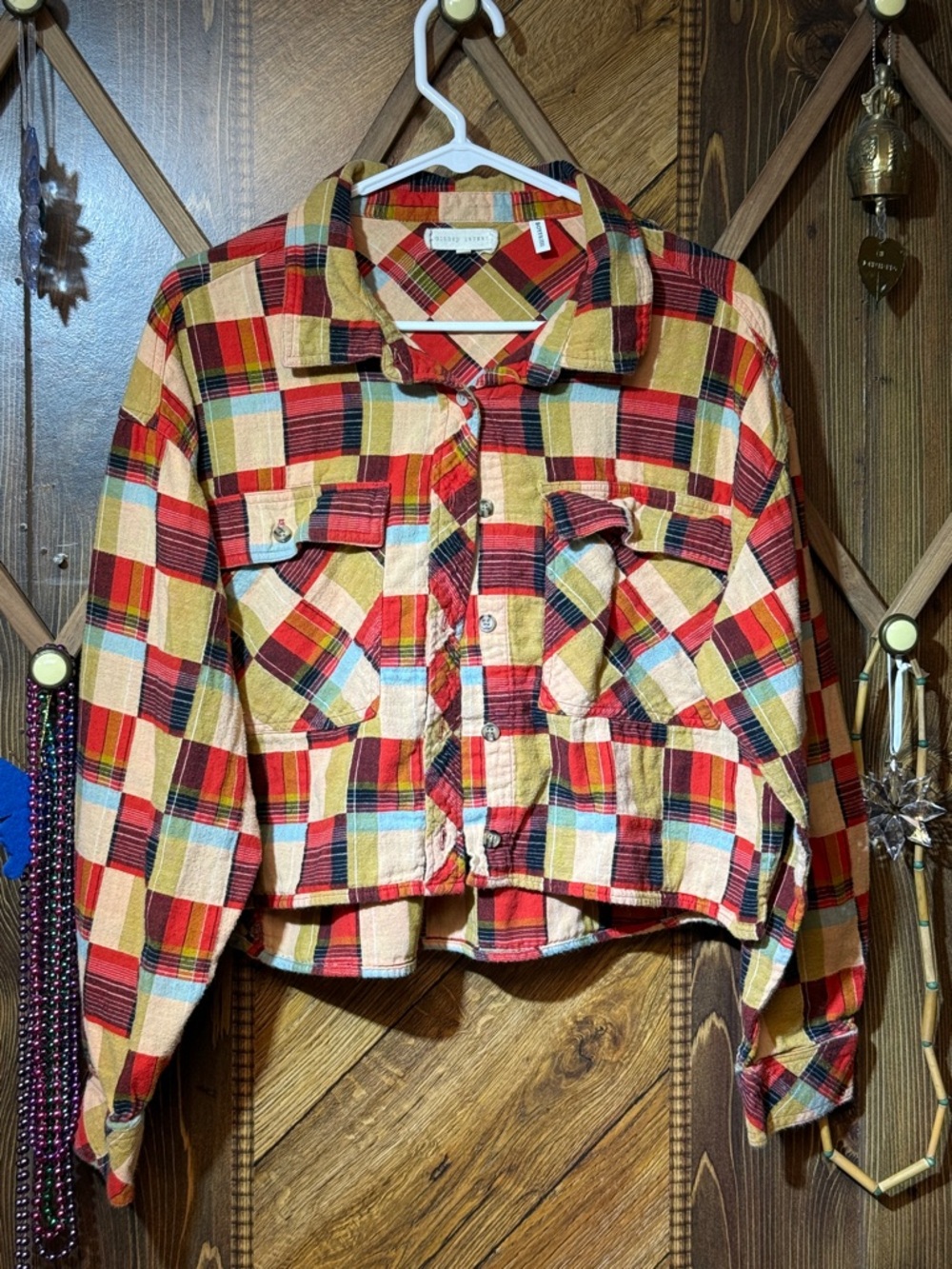 Gilded Intent Red & Yellow Plaid Cropped Button-Up